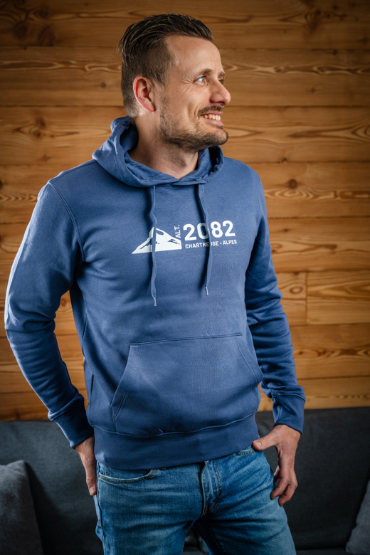 sweat à capuche écoresponsable 2082 chartreuse unisexe bleu profond