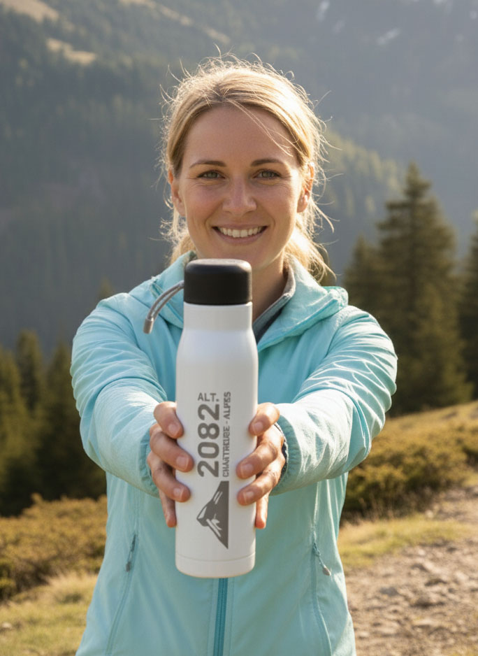 bouteille isotherme alt 2082 chartreuse noire acier recyclé